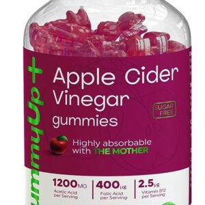 High Strength Sugar Free Apple Cider Vinegar Gummies with The Mother | 1200mg Acetic Acid | 400 μg Folic Acid | 2.5 μg Vitamin B12 | 2 Months Supply | Natural Flavoured Gummies by Gummyup+